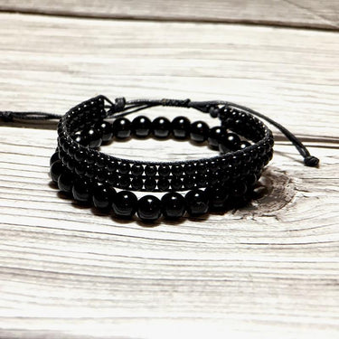 Natural Obsidian 'ABSORB NEGATIVE ENERGIES' 2 Pc Bracelet Set